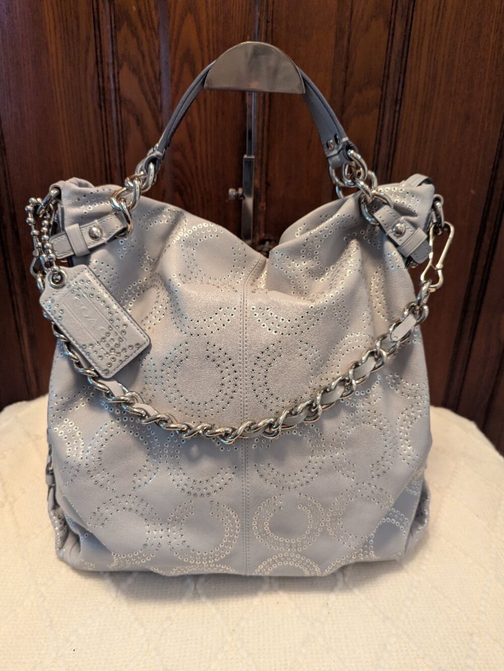 COACH GILDED OP ART BROOKE GREY HANDBAG
